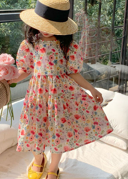 Red O Neck Print Patchwork Cotton Baby Dresses Summer