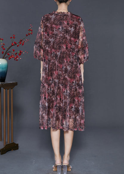 Red Ruffled Print Chiffon Vacation Dresses Summer