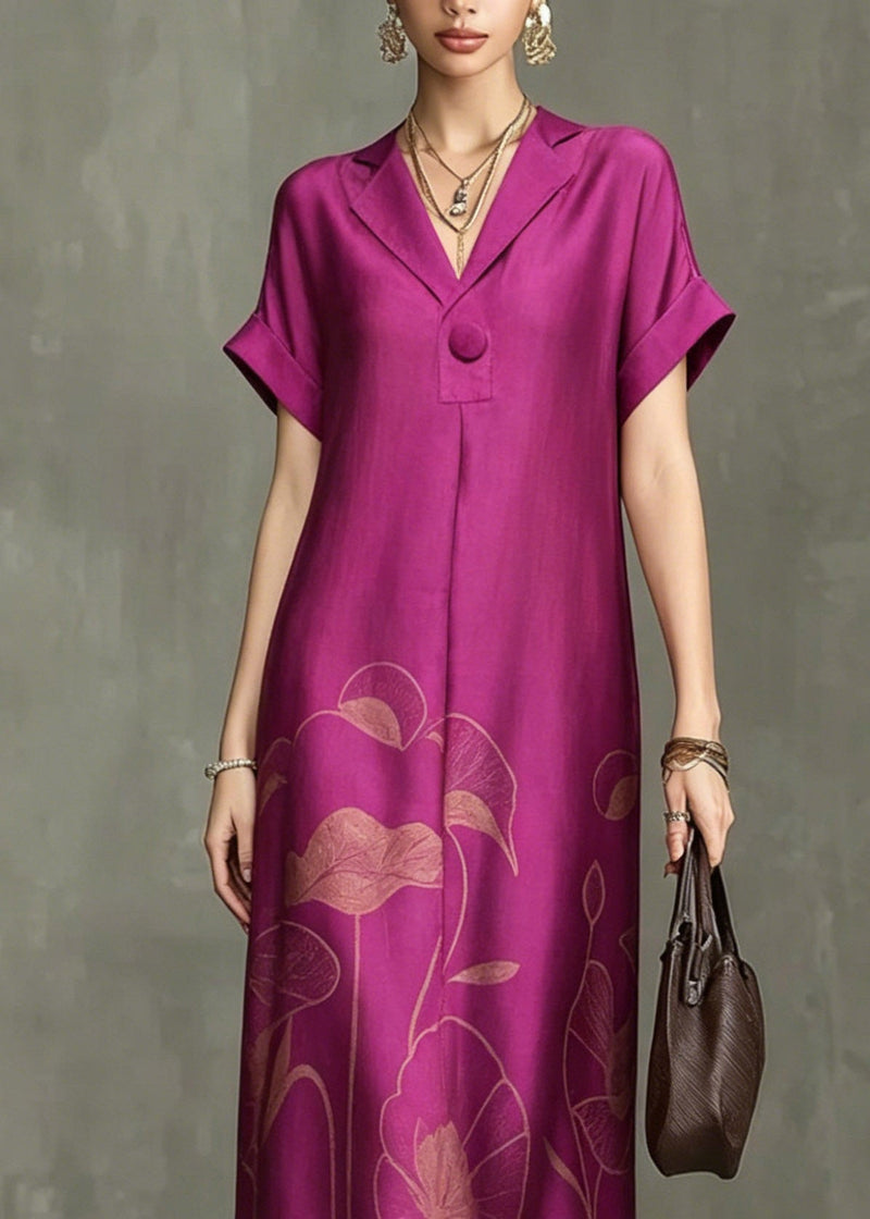 Rose Notched Print Maxi Dresses Summer