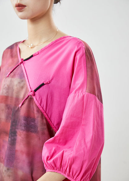 Rose Tie Dye Patchwork Linen Blouse Top Summer
