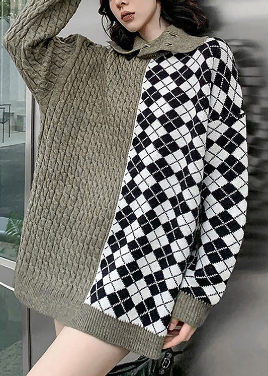 Turtleneck Patchwork Button Thick Knit Sweater Winter