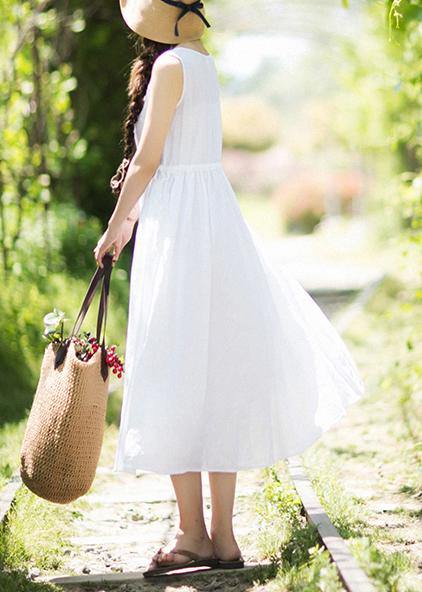 V Neck Sleeveless Summer Clothes Design White Traveling Dress