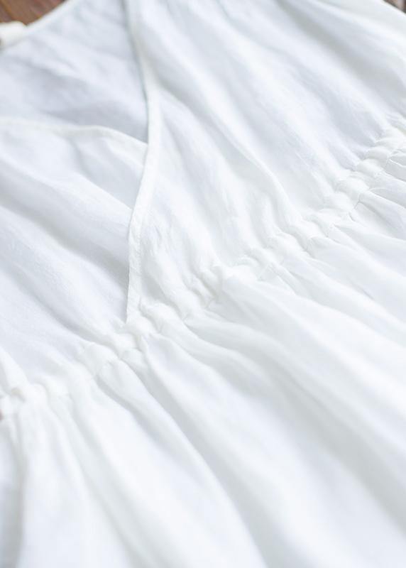 V Neck Sleeveless Summer Clothes Design White Traveling Dress