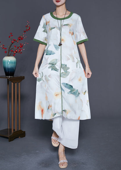White O-neck Patchwork Print Cotton Dresses Summer