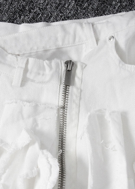 White Patchwork Summer Zippered Skirts Cotton