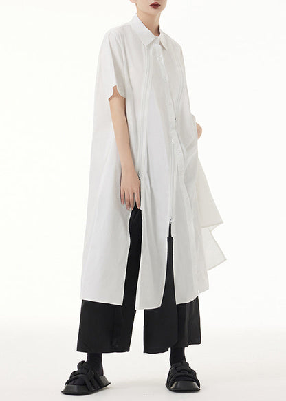 White Peter Pan Collar Asymmetrical Patchwork Cotton Shirt Dress Summer