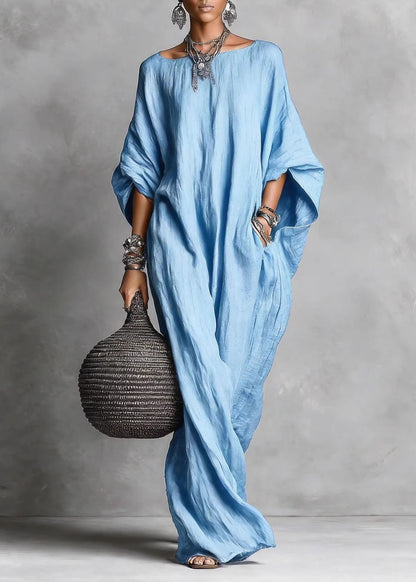 White Slash Neck Pockets Cotton Long Dress Summer