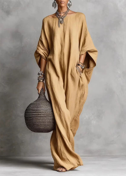 White Slash Neck Pockets Cotton Long Dress Summer