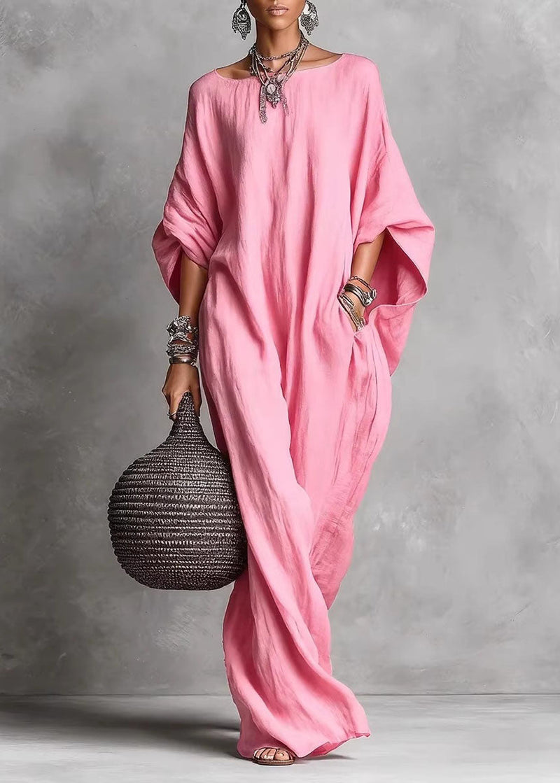 White Slash Neck Pockets Cotton Long Dress Summer