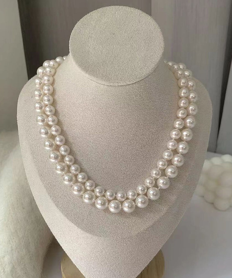 White Sterling Silver Pearl Graduated Bead Necklac Two Piece Set