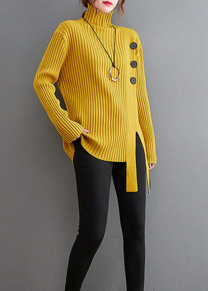 Yellow Asymmetrical Patchwork Knit Sweaters Winter