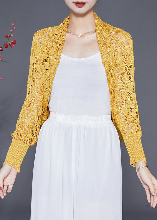 Yellow Oversized Hollow Out Knit Cardigan Fall