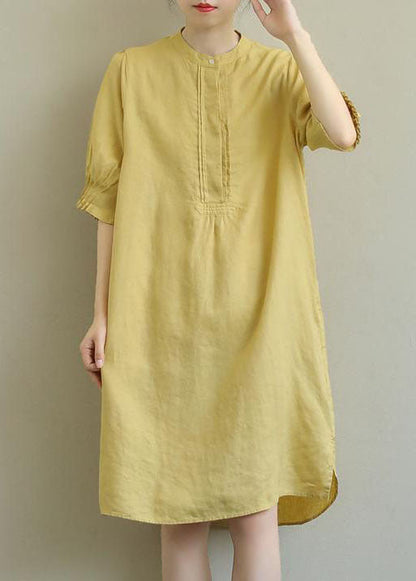 Yellow Side Open Cotton Mid Dress Half Sleeve