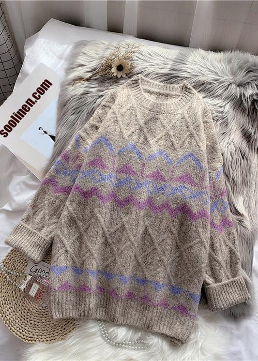 Khaki Striped Sweater Wardrobes Design O Neck Baggy Knitted Dress