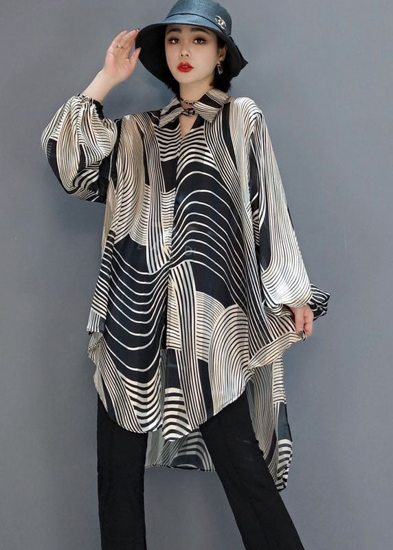 Low High Design Striped Chiffon Shirt Blouse