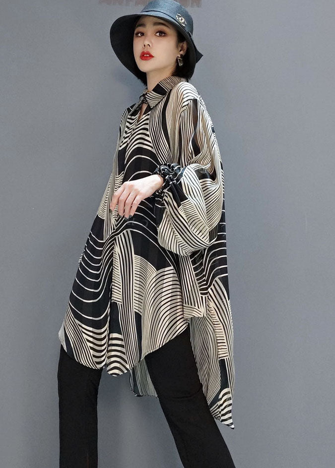 Low High Design Striped Chiffon Shirt Blouse