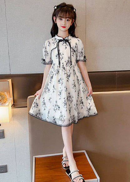 Chinese Style Black Tasseled Print Patchwork Chiffon Baby Dress Summer