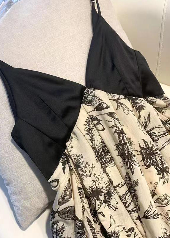 Chinese Style Ink Wash V-neck Open Back Suspender Long Dresses Summer