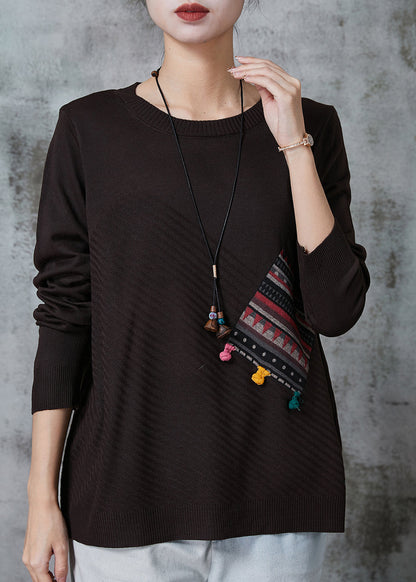 Chocolate Patchwork Knit Loose Sweaters O-neck Spring