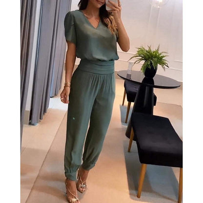 CD | Chic - Bluză cu decolteu în V și pantaloni cu elastic - ideală pentru fiecare zi