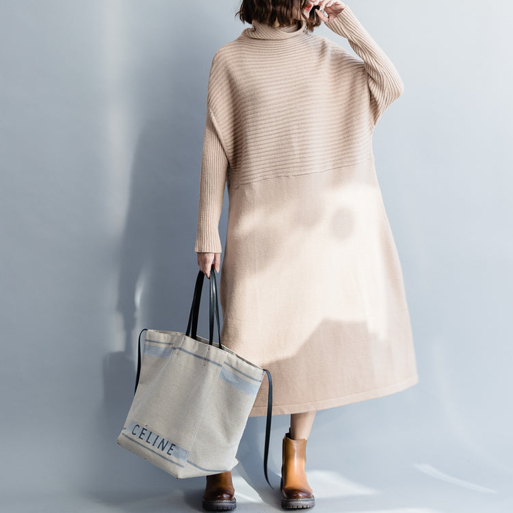 Christmas Sweater Dress Outfit High Neck Nude Diy Knit Dress