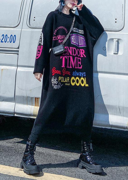 Christmas O Neck Sweater Dresses Black Letter Daily Sweater Dresses