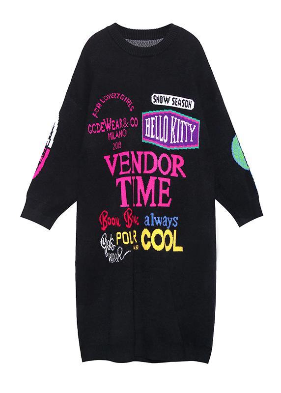 Christmas O Neck Sweater Dresses Black Letter Daily Sweater Dresses