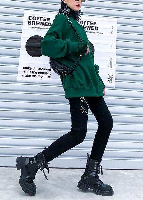 Chunky Green Knitted Pullover Fall Winter Sweaters O Neck