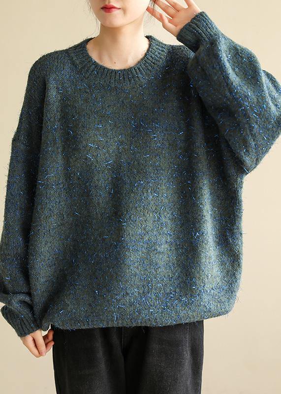 Chunky O Neck Army Green Sweaters Wild Knit Blouse