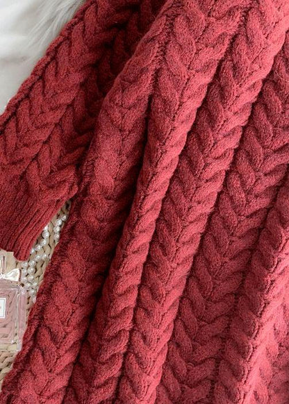 Chunky O Neck Thick Sweater Fall Wardrobes Classy Red Largo Knitted Dress