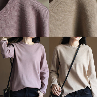 Chunky Pink Winter Sweater Loose Fitting Knitted Blouses O Neck Top Rabbit Fur