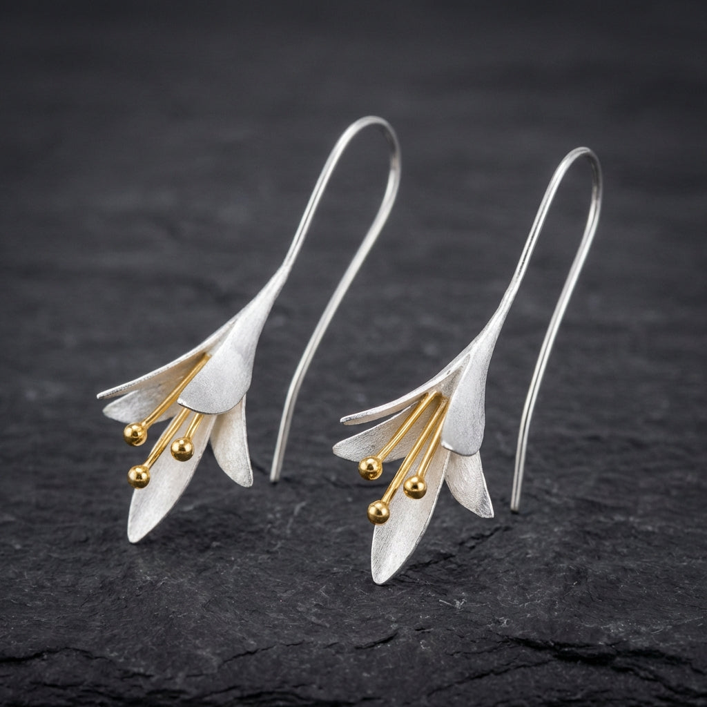 Classic Carved Floral Silver Earrings