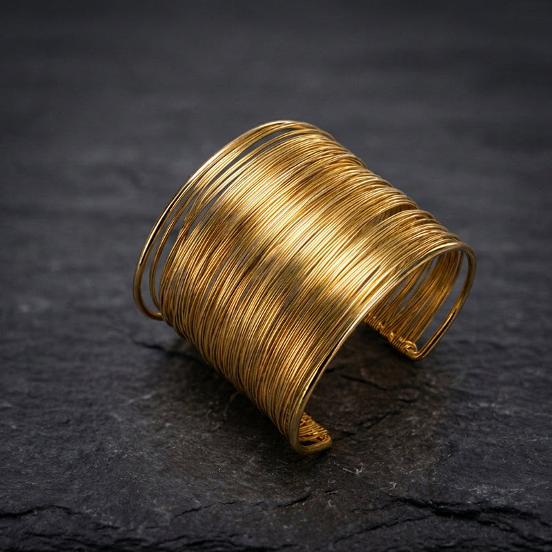 Classic Open Cuff String Gold Bracelet
