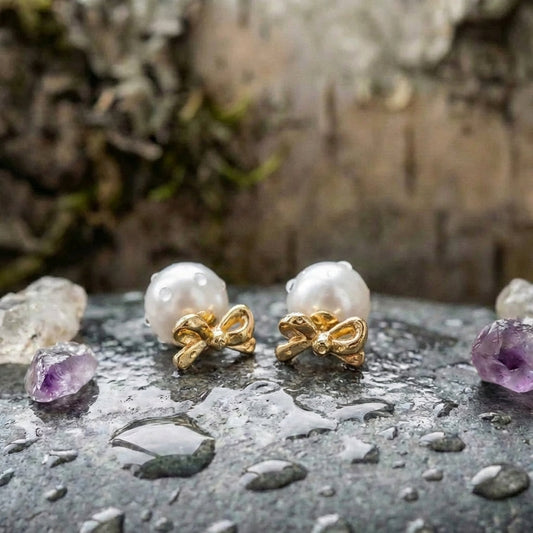 Classic Pearl Bowknot Stud Earrings