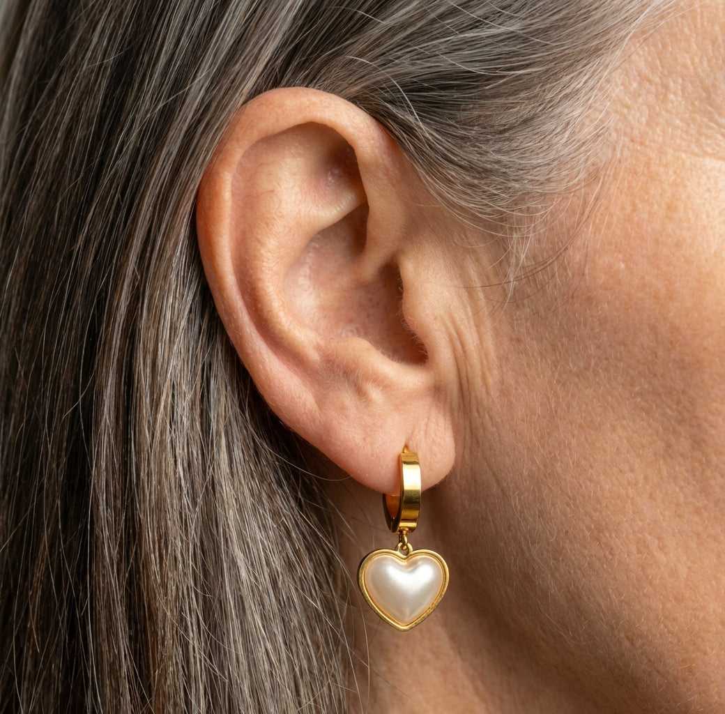 Classic Pearl Heart Gold Earrings