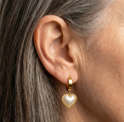 Classic Pearl Heart Gold Earrings