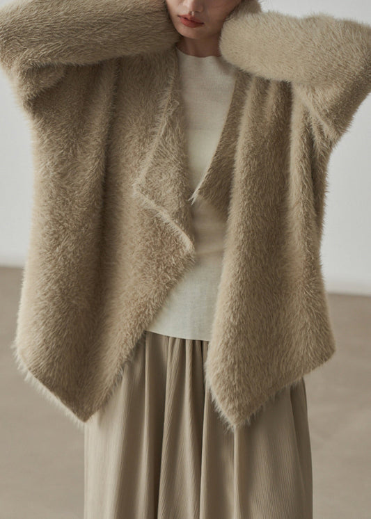 Classy Apricot Cozy Mink Hair Knitted Cardigans Fall