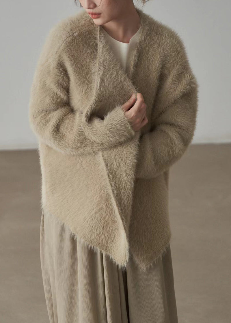 Classy Apricot Cozy Mink Hair Knitted Cardigans Fall