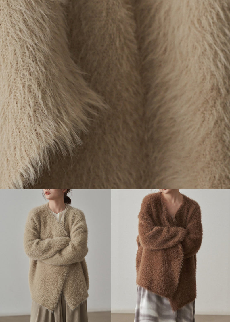 Classy Apricot Cozy Mink Hair Knitted Cardigans Fall