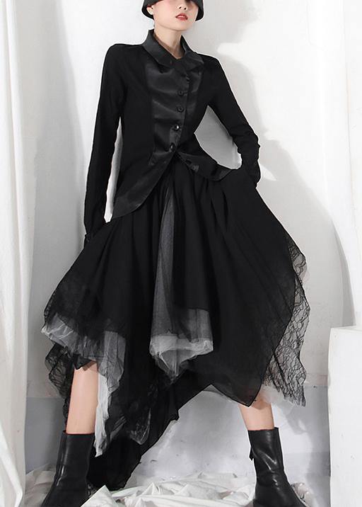 Classy Black Colorblock Tulle Asymmetrical Design Skirt Summer