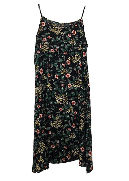 Classy Black Geometric a Line Camisole Cotton Spaghetti Strap Dress