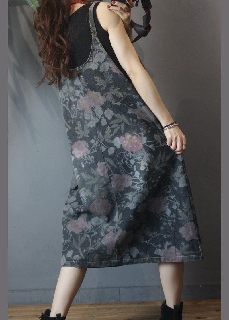 Classy Black Patchwork Print Asymmetrical Design Dresses Summer