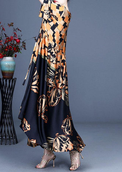 Classy Black Plaid Print Summer Silk Summer Dress