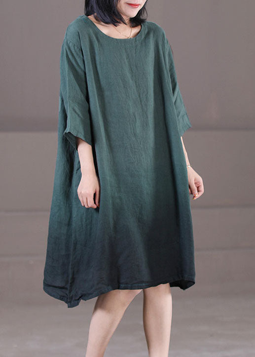Classy Blackish Green O-neck Tie Dye Cotton Maxi Dresses Half Sleeve