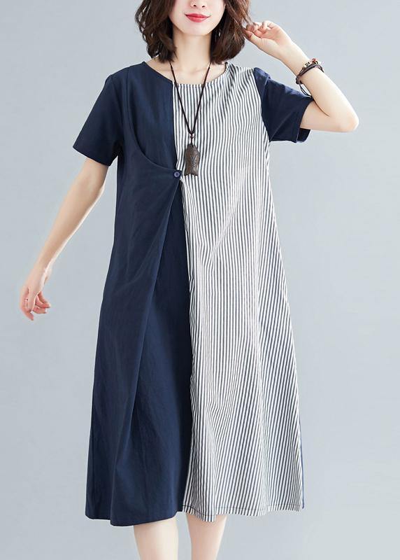 Classy Blue Cotton Patchwork Summer Dress