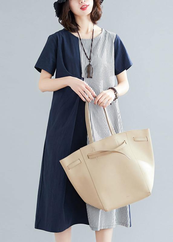 Classy Blue Cotton Patchwork Summer Dress