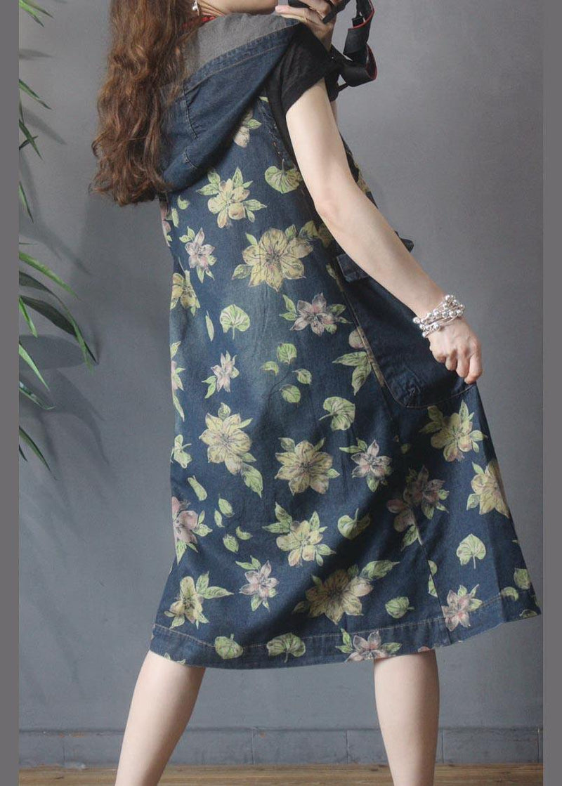 Classy Blue Print Green Cotton Side Open Summer Maxi Dresses