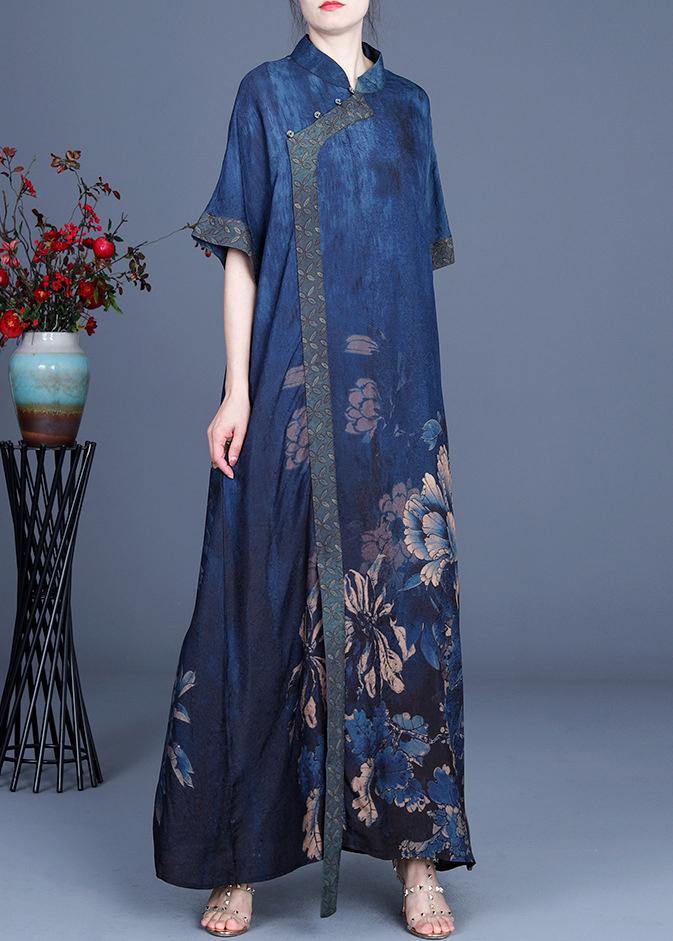 Classy Black Polka Dots Patchwork Oriental Long Dress Summer