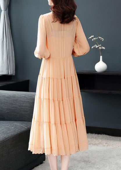 Classy Blue Ruffled Button Patchwork Silk Long Dresses Summer