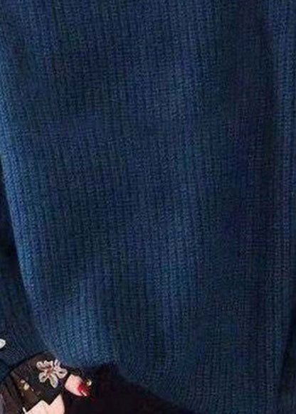 Classy Blue Tulle Knit Sweater Tops Winter